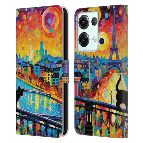 Michael David Ward Psychedelic Art Midnight Cat In Paris Leather Book Wallet Case Cover For OPPO Reno8 Pro