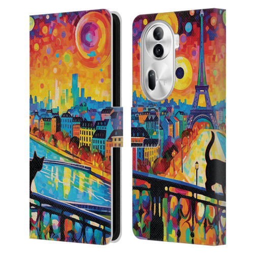 Michael David Ward Psychedelic Art Midnight Cat In Paris Leather Book Wallet Case Cover For OPPO Reno11