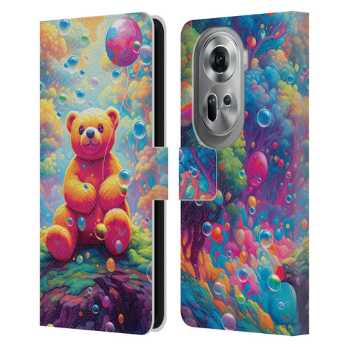 Michael David Ward Psychedelic Art Teddy Bear In Wonderland Leather Book Wallet Case Cover For OPPO Reno11 Pro