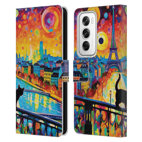 Michael David Ward Psychedelic Art Midnight Cat In Paris Leather Book Wallet Case Cover For OPPO Reno12 Pro 5G