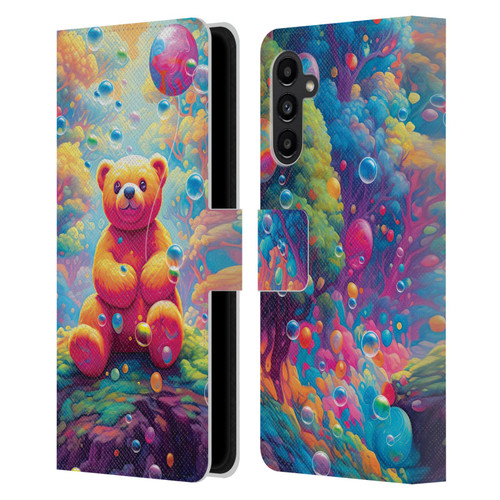 Michael David Ward Psychedelic Art Teddy Bear In Wonderland Leather Book Wallet Case Cover For Samsung Galaxy A13 5G (2021)