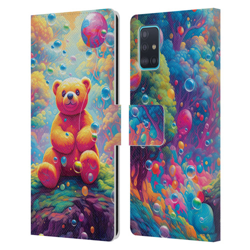 Michael David Ward Psychedelic Art Teddy Bear In Wonderland Leather Book Wallet Case Cover For Samsung Galaxy A51 (2019)