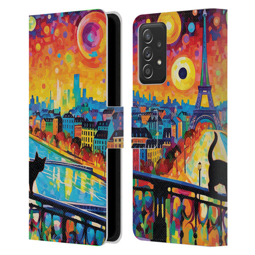 Michael David Ward Psychedelic Art Midnight Cat In Paris Leather Book Wallet Case Cover For Samsung Galaxy A53 5G (2022)