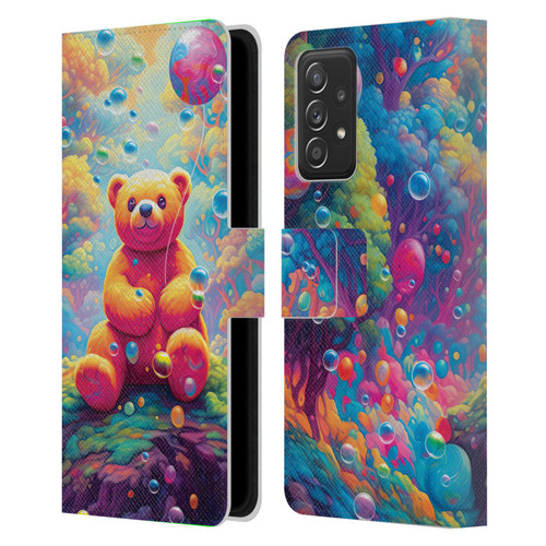 Michael David Ward Psychedelic Art Teddy Bear In Wonderland Leather Book Wallet Case Cover For Samsung Galaxy A53 5G (2022)