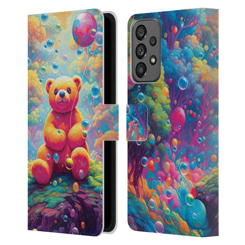 Michael David Ward Psychedelic Art Teddy Bear In Wonderland Leather Book Wallet Case Cover For Samsung Galaxy A73 5G (2022)