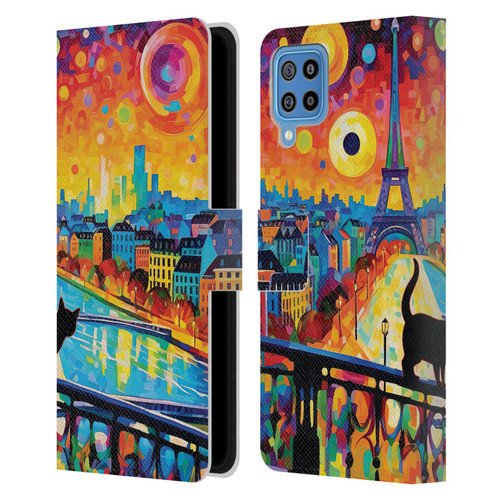 Michael David Ward Psychedelic Art Midnight Cat In Paris Leather Book Wallet Case Cover For Samsung Galaxy F22 (2021)