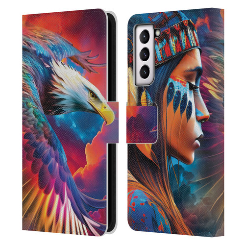 Michael David Ward Psychedelic Art Eagle Leather Book Wallet Case Cover For Samsung Galaxy S21 5G