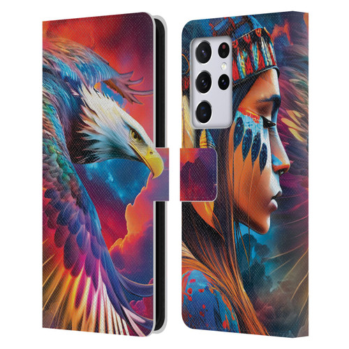 Michael David Ward Psychedelic Art Eagle Leather Book Wallet Case Cover For Samsung Galaxy S21 Ultra 5G