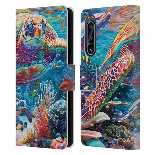 Michael David Ward Psychedelic Art Turtle Magic Leather Book Wallet Case Cover For Sony Xperia 5 IV