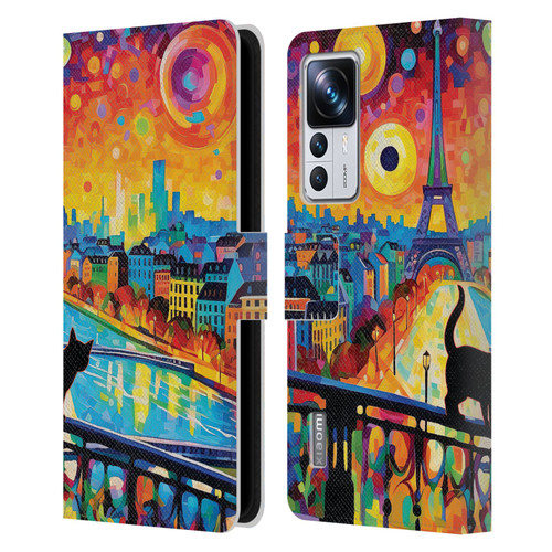Michael David Ward Psychedelic Art Midnight Cat In Paris Leather Book Wallet Case Cover For Xiaomi 12T Pro