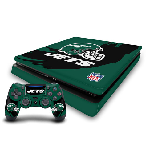 NFL New York Jets Sweep Stroke Vinyl Sticker Skin Decal Cover for Sony PS4 Slim Console & Controller