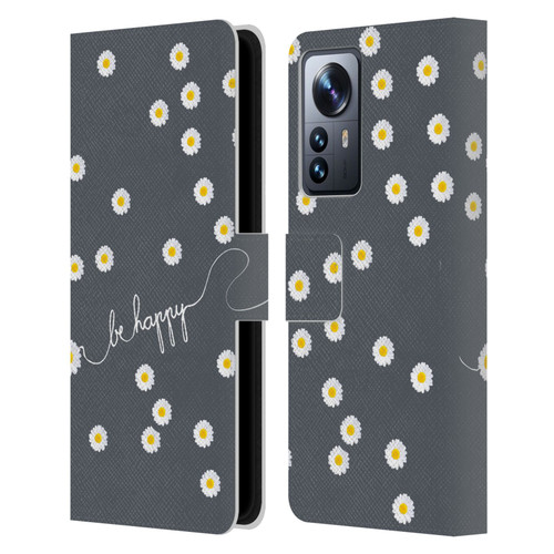 Monika Strigel Happy Daisy Grey Leather Book Wallet Case Cover For Xiaomi 12 Pro
