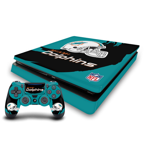 NFL Miami Dolphins Sweep Stroke Vinyl Sticker Skin Decal Cover for Sony PS4 Slim Console & Controller