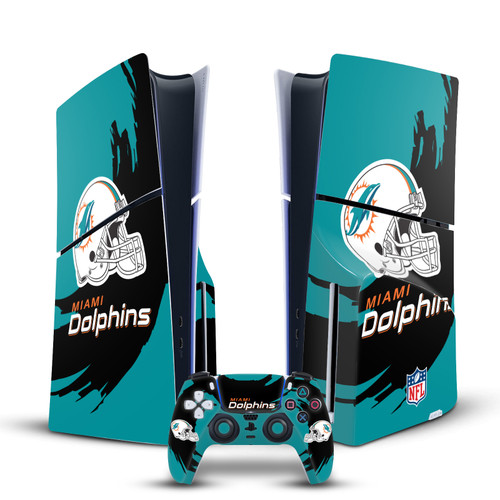 NFL Miami Dolphins Sweep Stroke Vinyl Sticker Skin Decal Cover for Sony PS5 Slim Disc Edition Bundle