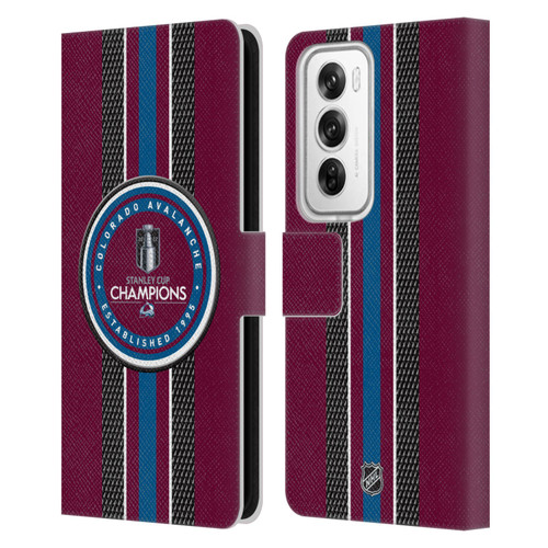 NHL 2022 Stanley Cup Champions Colorado Avalanche Puck Pattern Leather Book Wallet Case Cover For OPPO Reno12 Pro 5G