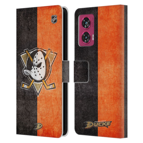 NHL Anaheim Ducks Half Distressed Leather Book Wallet Case Cover For Motorola Edge 50 Fusion
