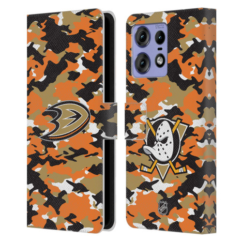 NHL Anaheim Ducks Camouflage Leather Book Wallet Case Cover For Motorola Edge 50 Pro NHL Anaheim Ducks Camouflage Leather Book Wallet Case Cover For Motorola Edge 50 Pro