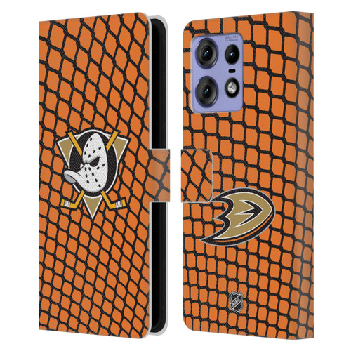 NHL Anaheim Ducks Net Pattern Leather Book Wallet Case Cover For Motorola Edge 50 Pro