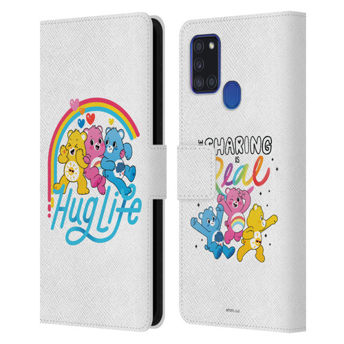 Care Bears Graphics Group Hug Life Leather Book Wallet Case Cover For Samsung Galaxy A21s (2020)