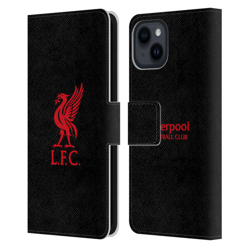 Liverpool Football Club Liver Bird Red Logo On Black Leather Book Wallet Case Cover For Apple iPhone 15