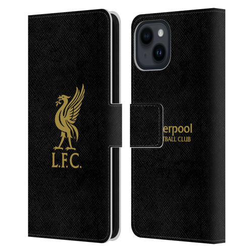 Liverpool Football Club Liver Bird Gold Logo On Black Leather Book Wallet Case Cover For Apple iPhone 15