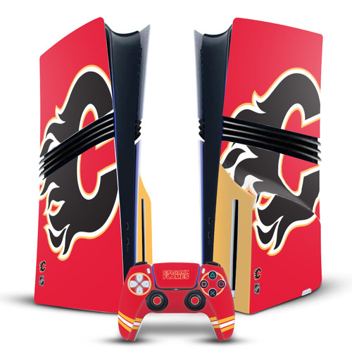 NHL Calgary Flames Oversized Vinyl Sticker Skin Decal Cover for Sony PS5 Pro Disc Edition Bundle