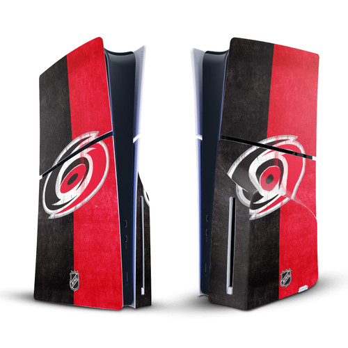 NHL Carolina Hurricanes Half Distressed Vinyl Sticker Skin Decal Cover for Sony PS5 Slim Disc Edition Console