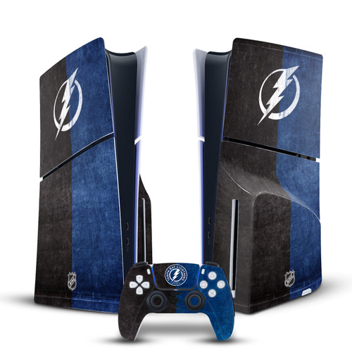 NHL Tampa Bay Lightning Half Distressed Vinyl Sticker Skin Decal Cover for Sony PS5 Slim Disc Edition Bundle
