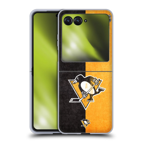 NHL Pittsburgh Penguins Half Distressed Soft Gel Case for Motorola Razr 40 Ultra / Razr+ 2023
