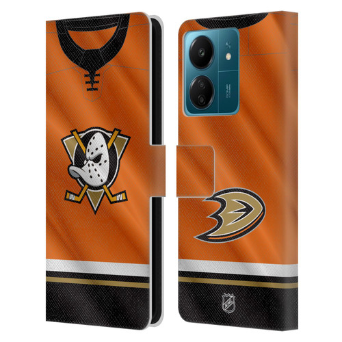 NHL Anaheim Ducks Jersey Leather Book Wallet Case Cover For Xiaomi Redmi 13C 4G