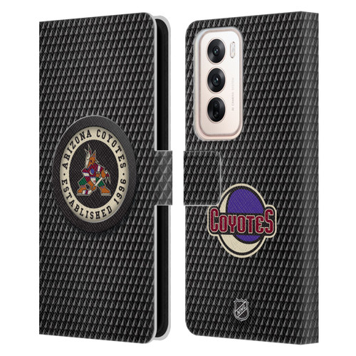 NHL Arizona Coyotes Puck Texture Leather Book Wallet Case Cover For OPPO Reno12 5G
