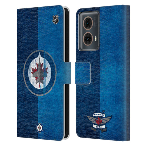 NHL Winnipeg Jets Half Distressed Leather Book Wallet Case Cover For Motorola Moto G85