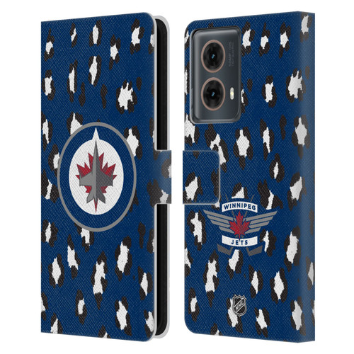 NHL Winnipeg Jets Leopard Patten Leather Book Wallet Case Cover For Motorola Moto G85