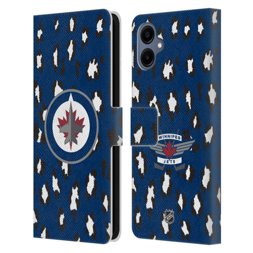 NHL Winnipeg Jets Leopard Patten Leather Book Wallet Case Cover For Samsung Galaxy A06 4G