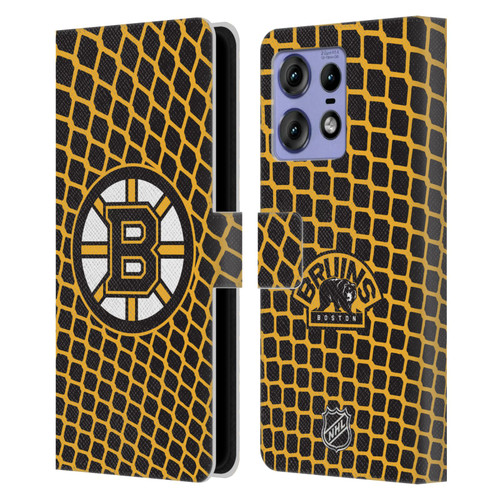NHL Boston Bruins Net Pattern Leather Book Wallet Case Cover For Motorola Edge 50 Pro