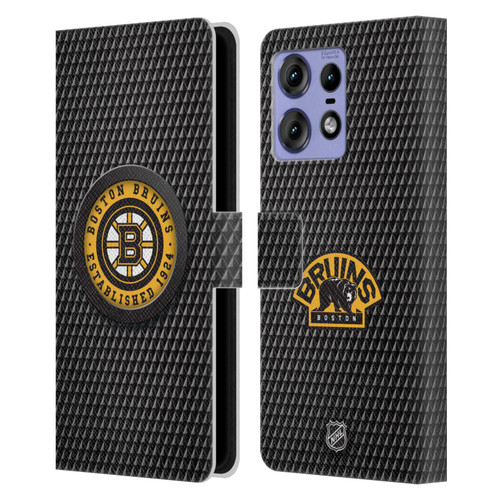 NHL Boston Bruins Puck Texture Leather Book Wallet Case Cover For Motorola Edge 50 Pro