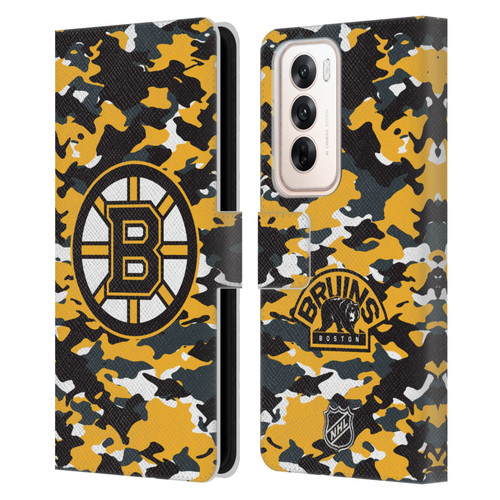 NHL Boston Bruins Camouflage Leather Book Wallet Case Cover For OPPO Reno12 5G