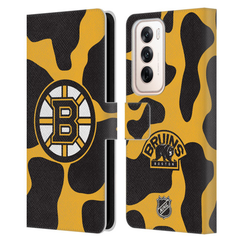 NHL Boston Bruins Cow Pattern Leather Book Wallet Case Cover For OPPO Reno12 5G