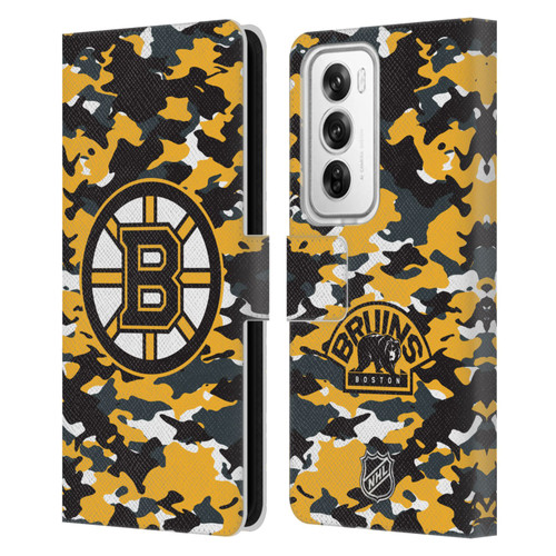 NHL Boston Bruins Camouflage Leather Book Wallet Case Cover For OPPO Reno12 Pro 5G