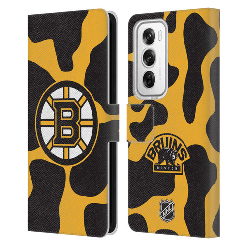 NHL Boston Bruins Cow Pattern Leather Book Wallet Case Cover For OPPO Reno12 Pro 5G