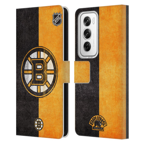 NHL Boston Bruins Half Distressed Leather Book Wallet Case Cover For OPPO Reno12 Pro 5G