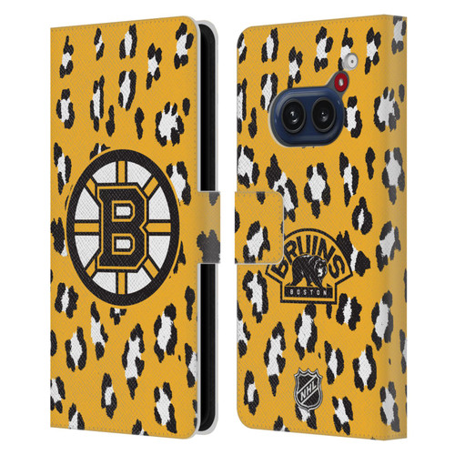 NHL Boston Bruins Leopard Patten Leather Book Wallet Case Cover For Nothing Phone (2a)