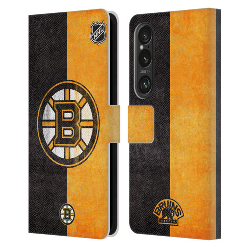 NHL Boston Bruins Half Distressed Leather Book Wallet Case Cover For Sony Xperia 1 VI 5G