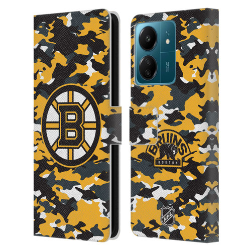 NHL Boston Bruins Camouflage Leather Book Wallet Case Cover For Xiaomi Redmi 13C 4G