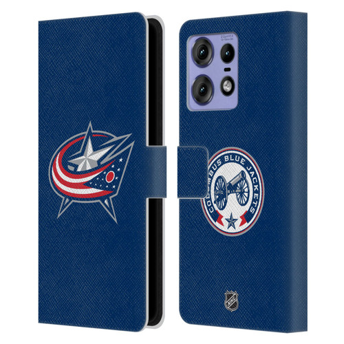 NHL Columbus Blue Jackets Plain Leather Book Wallet Case Cover For Motorola Edge 50 Pro