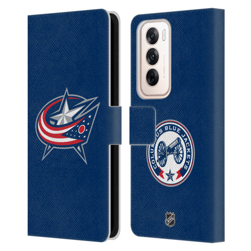 NHL Columbus Blue Jackets Plain Leather Book Wallet Case Cover For OPPO Reno12 5G