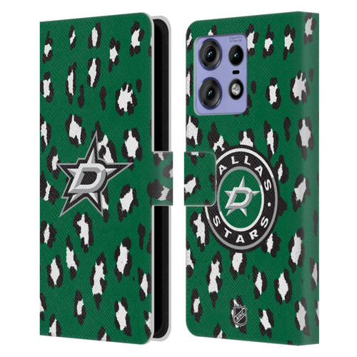 NHL Dallas Stars Leopard Patten Leather Book Wallet Case Cover For Motorola Edge 50 Pro