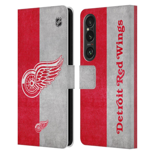 NHL Detroit Red Wings Half Distressed Leather Book Wallet Case Cover For Sony Xperia 1 VI 5G
