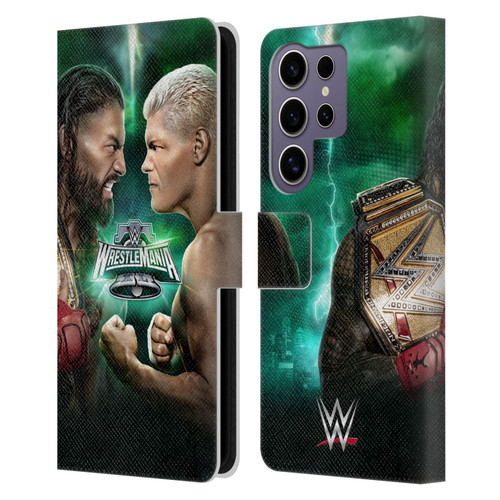 WWE Wrestlemania 40 Roman Vs Cody Leather Book Wallet Case Cover For Samsung Galaxy S25 Ultra