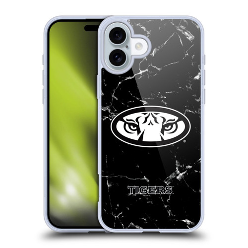 Auburn University AU Auburn University Black And White Marble Soft Gel Case for Apple iPhone 16 Plus